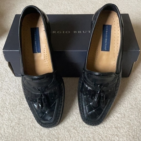 GIORGIO BRUTINI BLACK LOAFERS W TASSEL SZ 9M - Picture 2 of 6